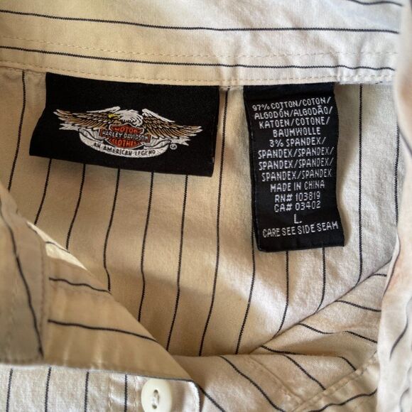 Harley Davidson Spade Pinstripe Shirt Three Quarter Sleeve 2005 Large Vintage - Picture 4 of 7